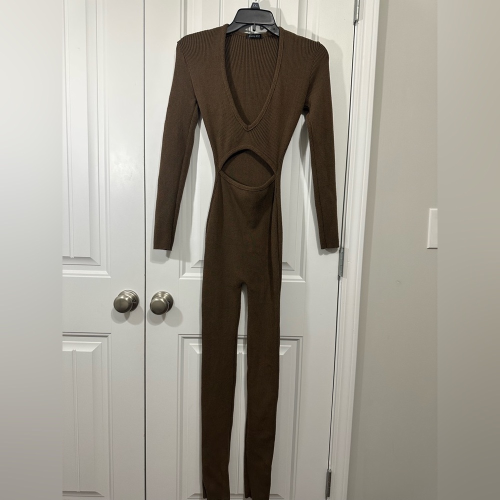 Chocolate Brown Knit Jumpsuit